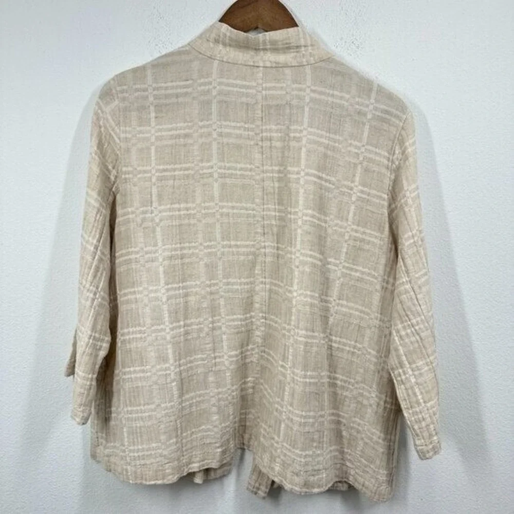 Eileen Fisher Cream Linen Open Front Jacket Women's Size Large Lagenlook Spring‎